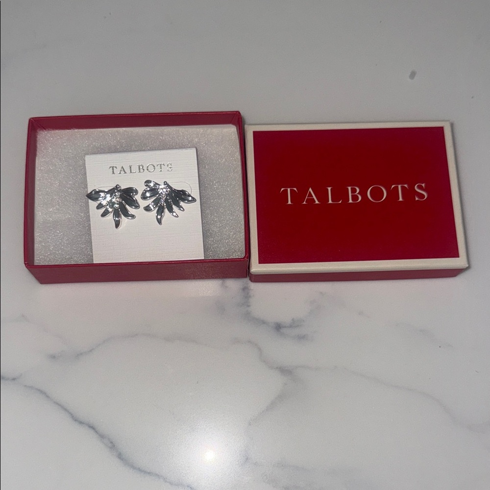 Talbots Silver Leaf Cluster Stud Earrings - Silver Tone